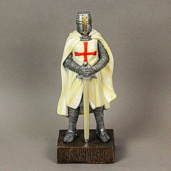Medieval Templar Knight in Battle Holding Sword Armor Statue - Picture 8 of 9